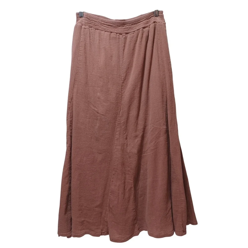 Garnet Hill Womens 10 Gauze Maxi Skirt Organic Cotton Boho Embroidered Earthy